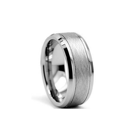 Tungsten Carbide Men's Brushed Center Ring (8 mm)